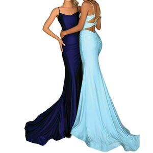 Clarisse Lace-Up Back Evening Maxi Gown 800259 Navy Blue Size 8 NWT